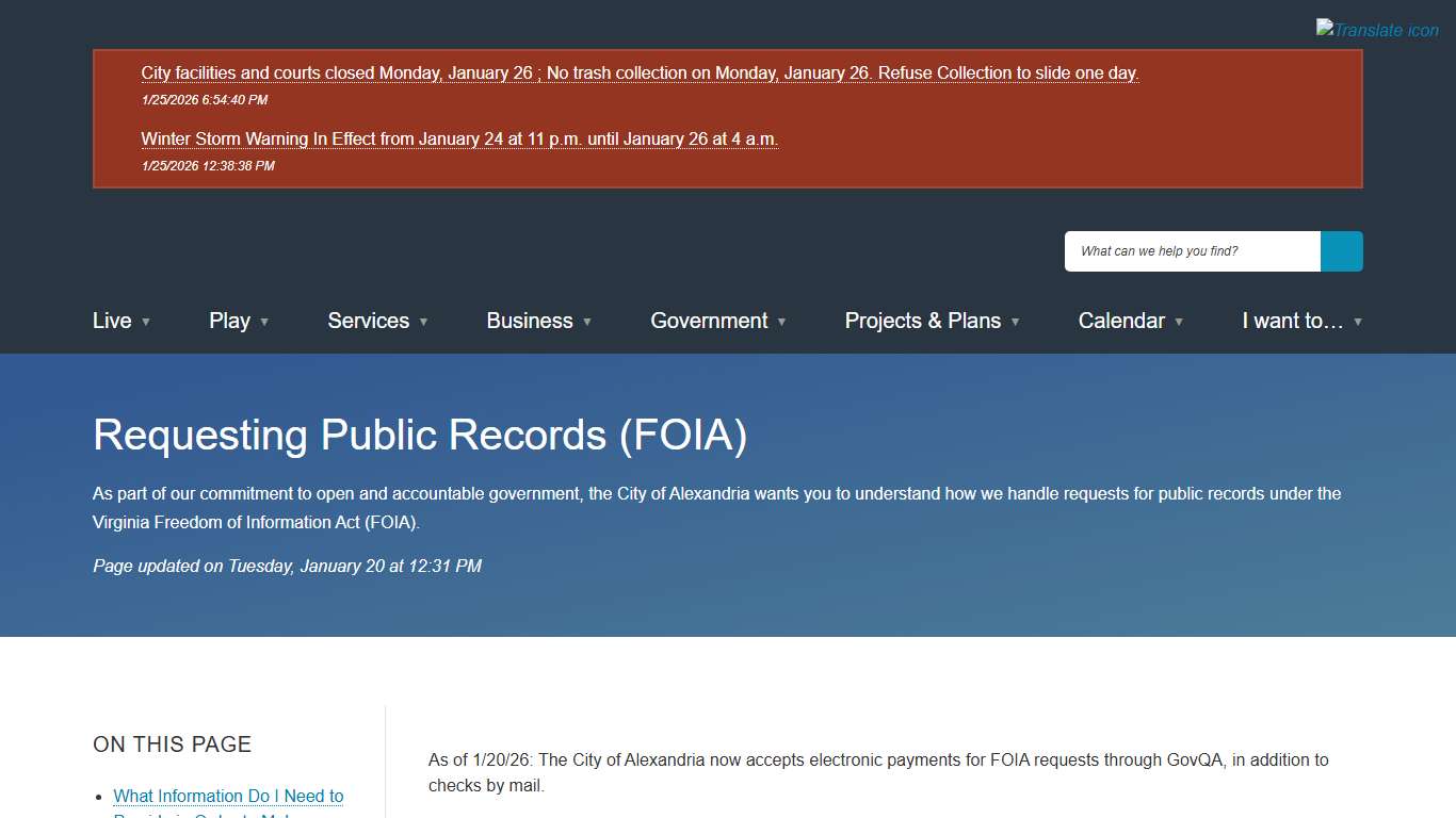 [Current] Requesting Public Records (FOIA) City of Alexandria, VA