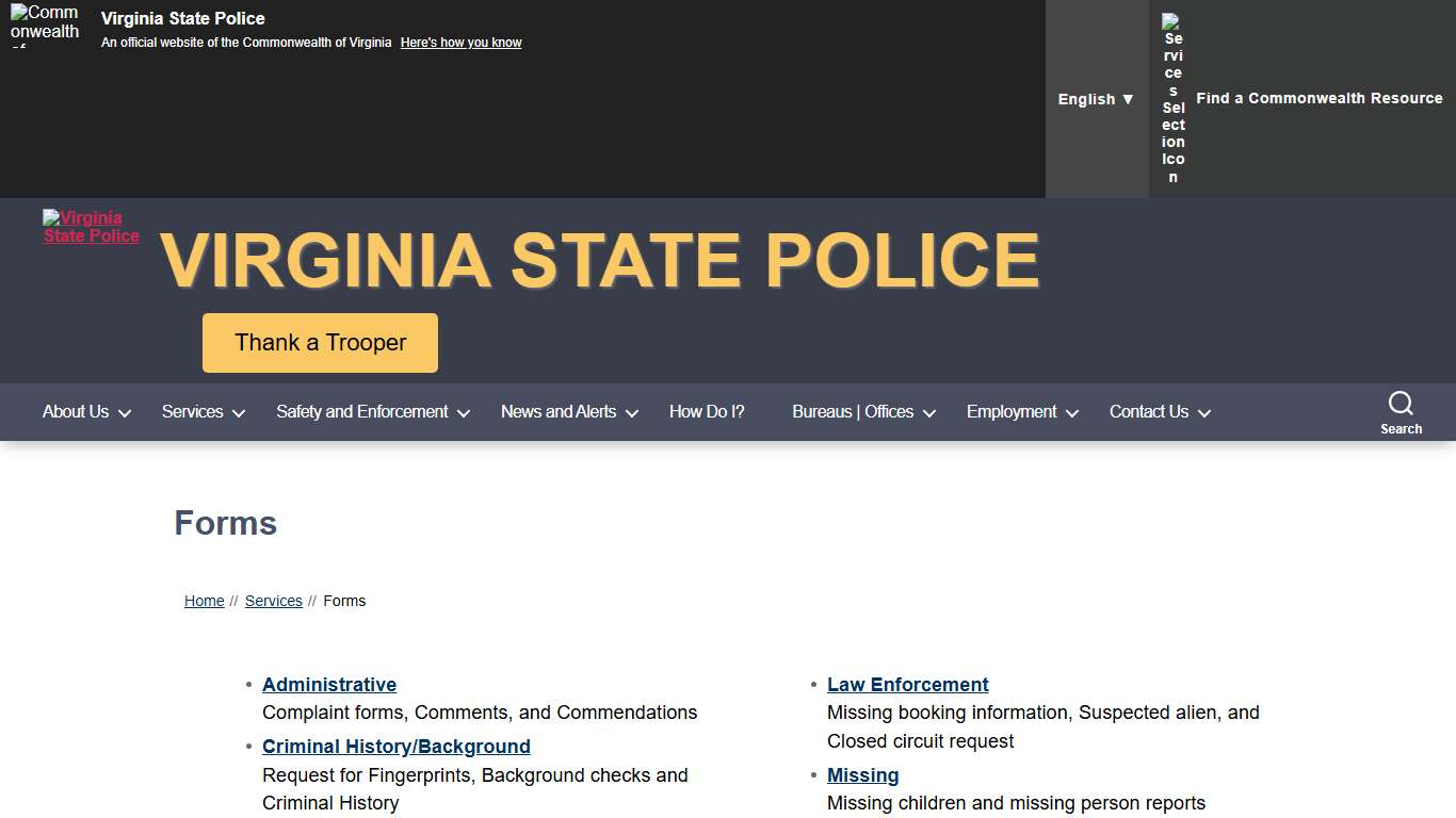 Forms – Virginia State Police